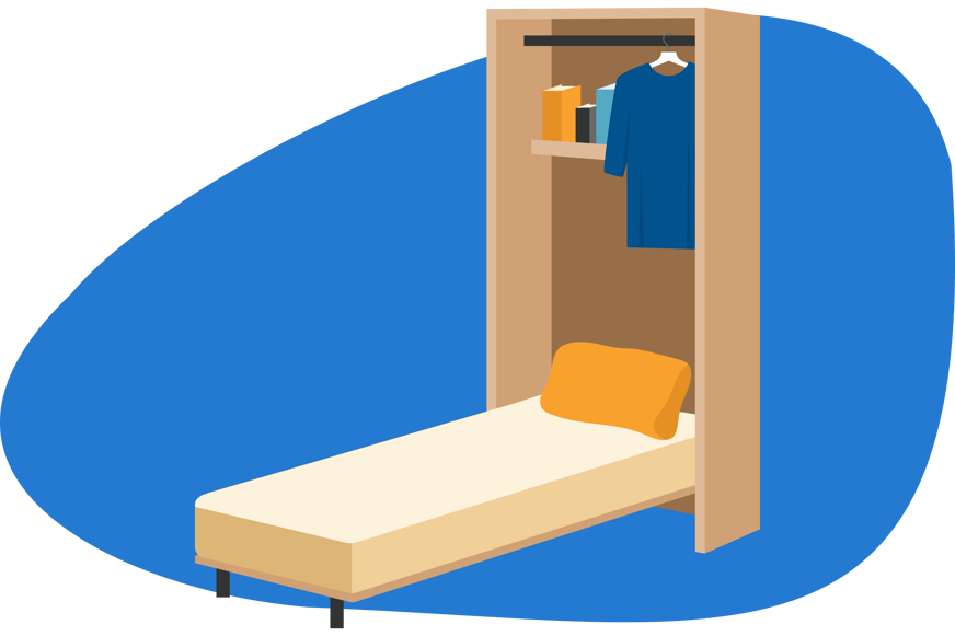 Cama embutida na parede na vertical